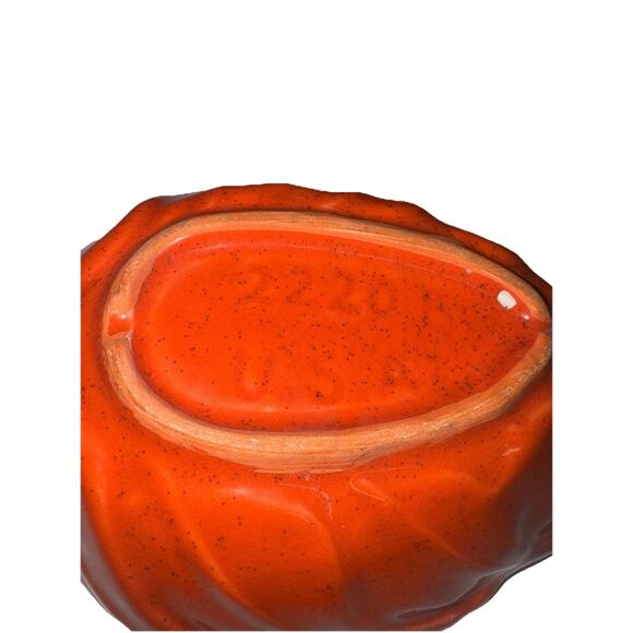 Orange USA Pottery Leaf Dish, Leaf Shaped Bowl Planter, Marked 2220 B USA W/ Lid - Picture 6 of 6